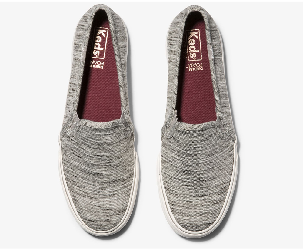 Slip Ons Keds Femme Grise - Double Decker Heathered Stripe Knit - 473-QJNYEF